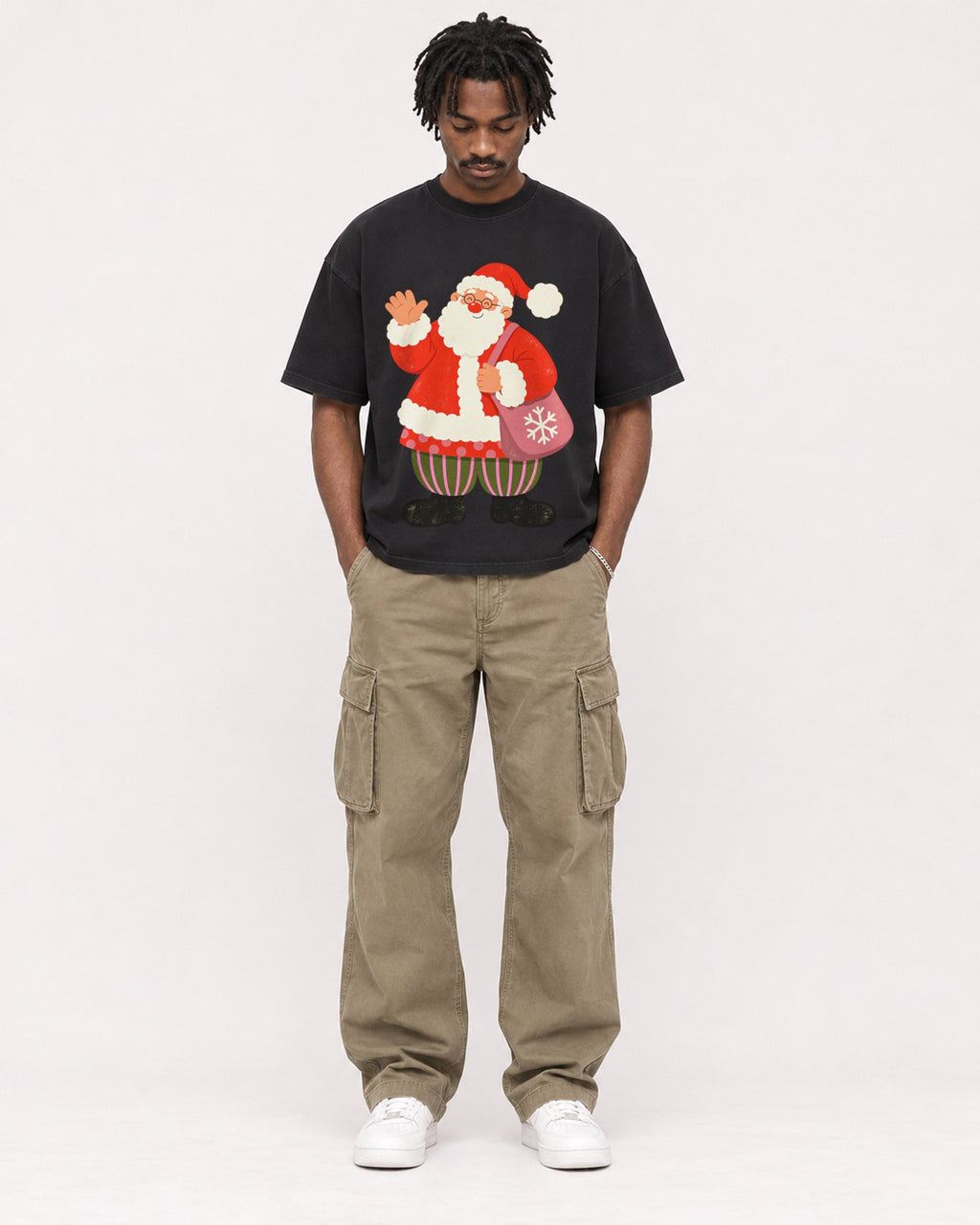 Mockup Boxy Heavyweight Tee Black male full-body 04