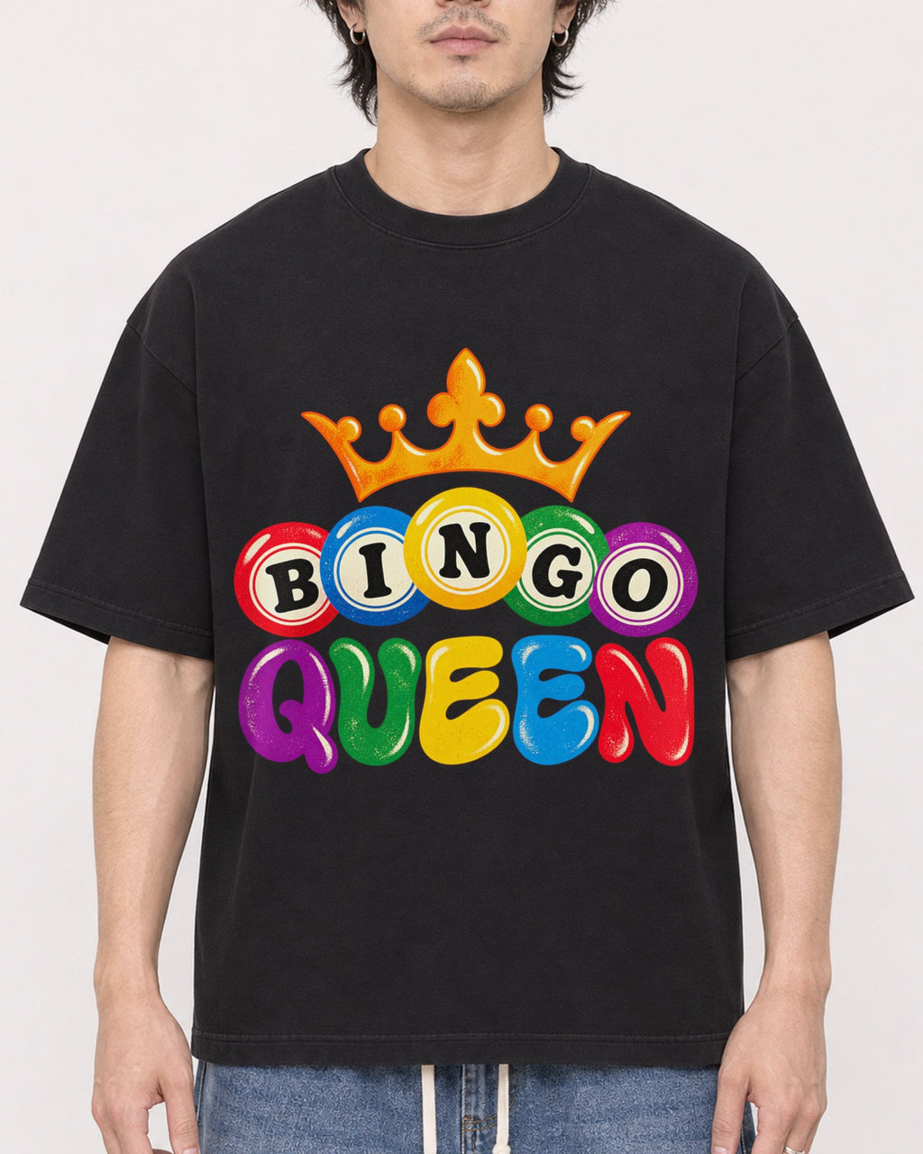 Mockup Boxy Heavyweight Tee Black male close-up 03