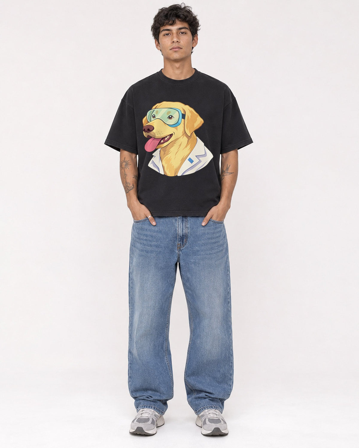Mockup Boxy Heavyweight Tee Black male full-body 06