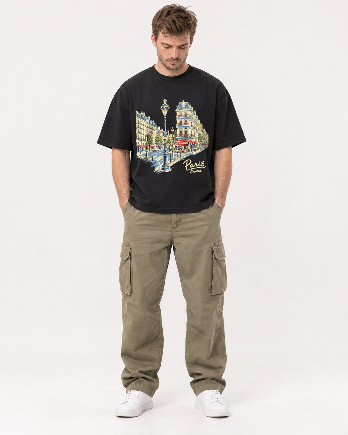Mockup Boxy Heavyweight Tee Black male full-body 08
