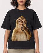 Mockup Boxy Heavyweight Tee Black female close-up 26