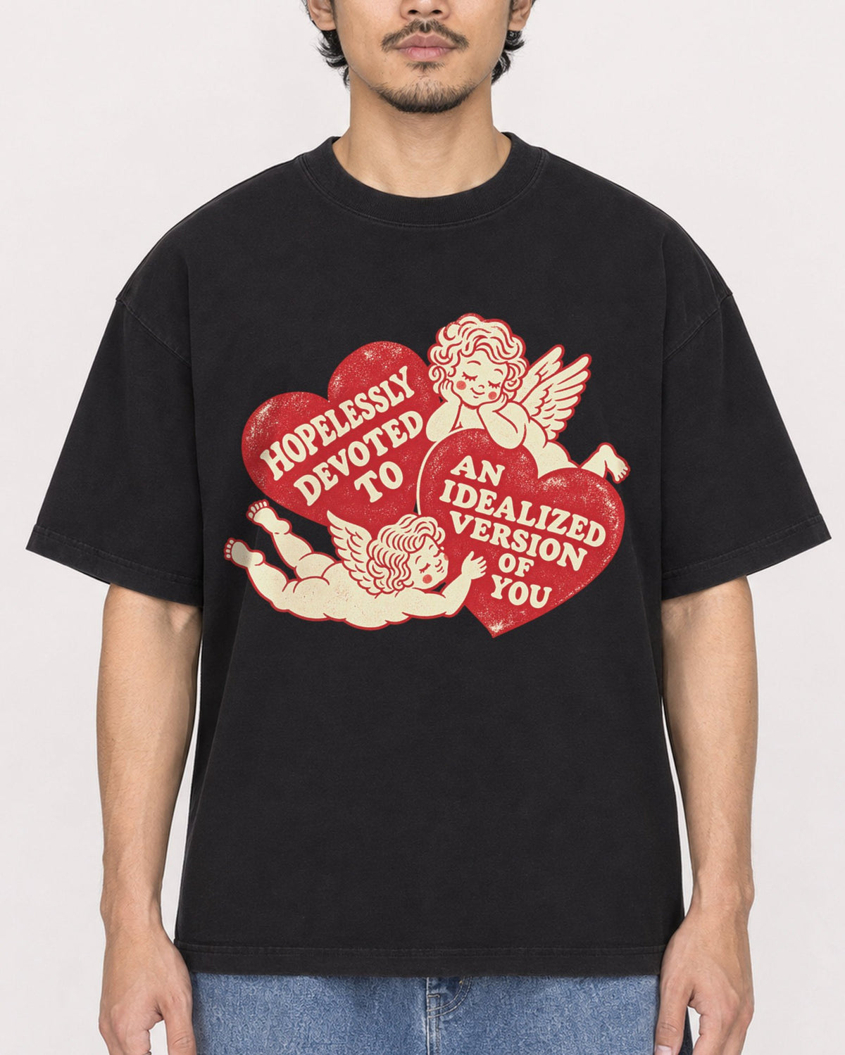 Mockup Boxy Heavyweight Tee Black male close-up 02