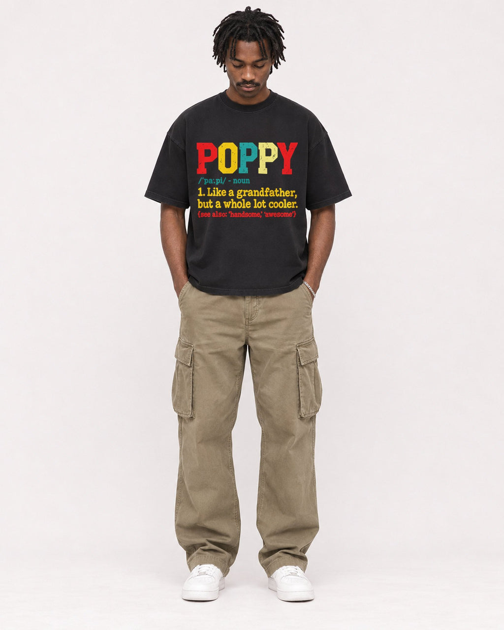 Mockup Boxy Heavyweight Tee Black male full-body 04