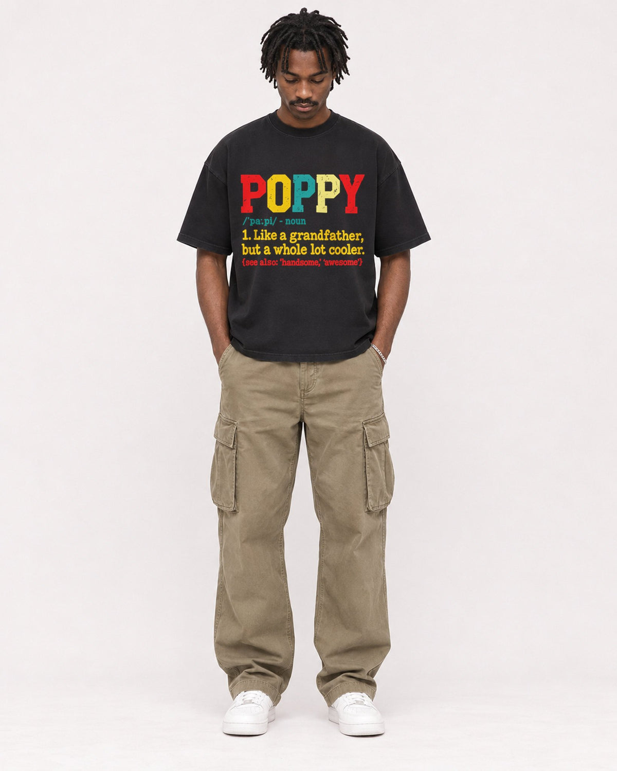 Mockup Boxy Heavyweight Tee Black male full-body 04