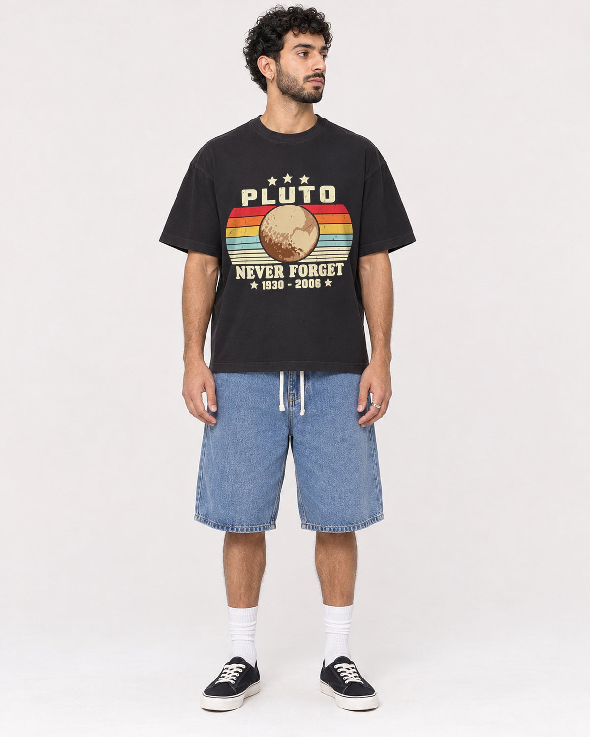 Mockup Boxy Heavyweight Tee Black male full-body 27