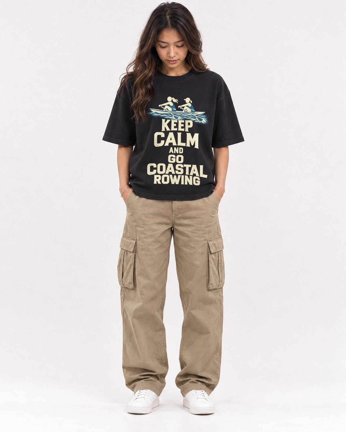 Mockup Boxy Heavyweight Tee Black female full-body 02