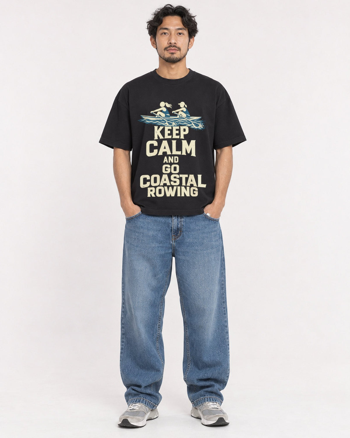 Mockup Boxy Heavyweight Tee Black male full-body 02