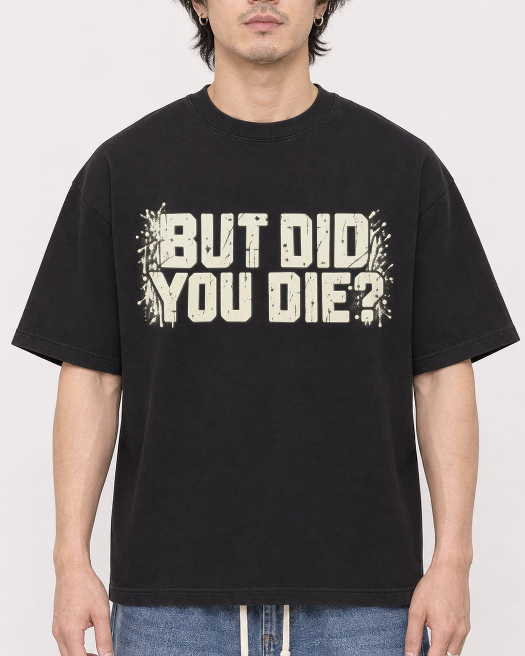Mockup Boxy Heavyweight Tee Black male close-up 03