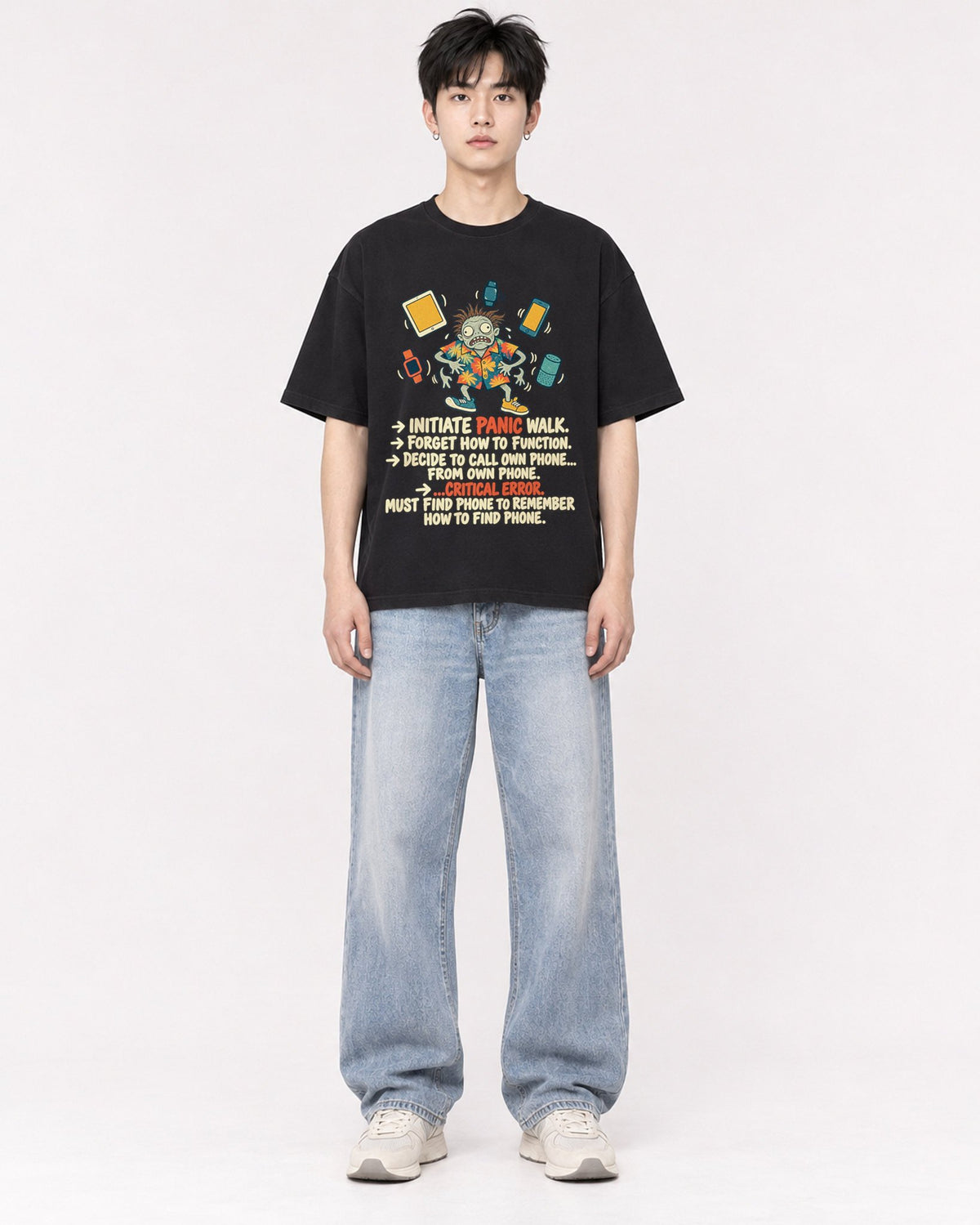 Mockup Boxy Heavyweight Tee Black male full-body 01