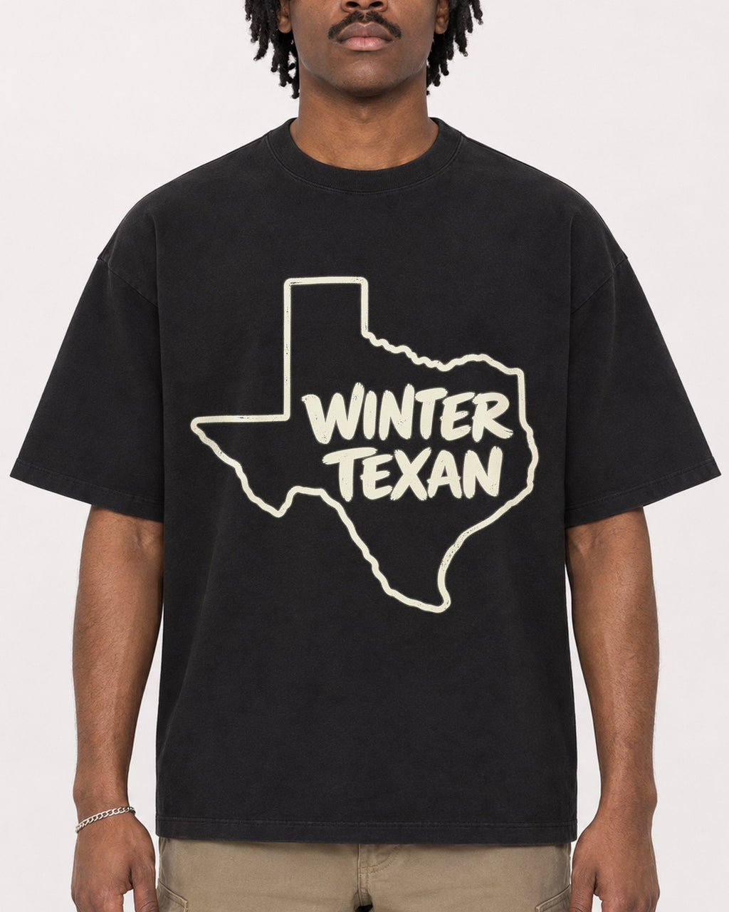Mockup Boxy Heavyweight Tee Black male close-up 04