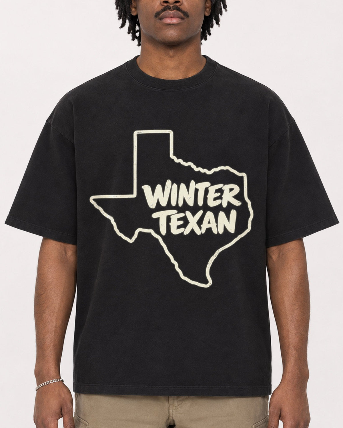 Mockup Boxy Heavyweight Tee Black male close-up 04