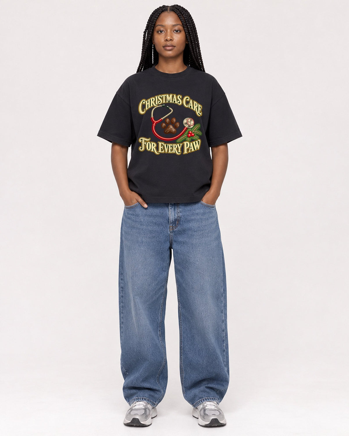 Mockup Boxy Heavyweight Tee Black female full-body 04