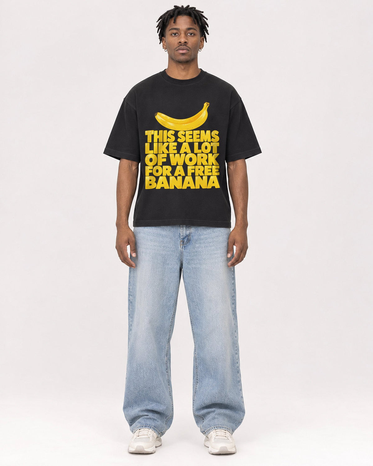 Mockup Boxy Heavyweight Tee Black male full-body 05