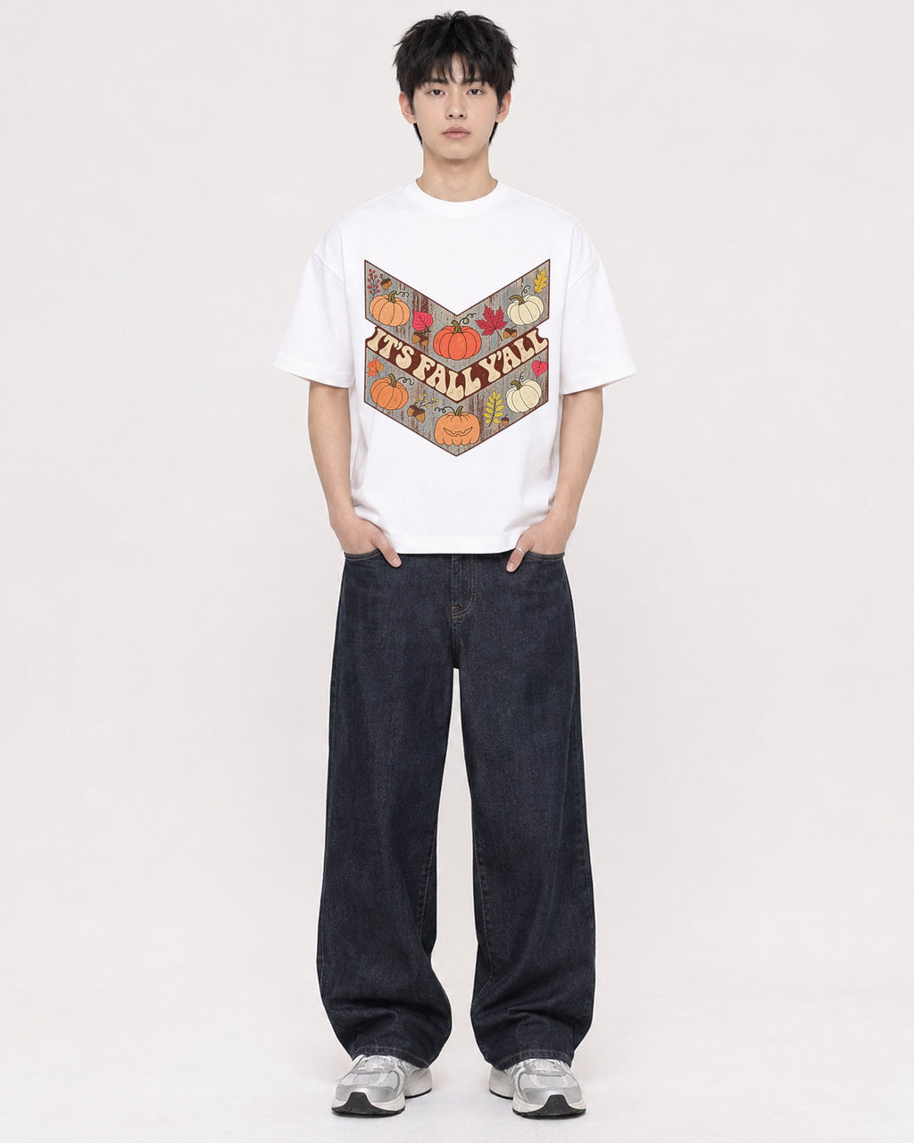 Mockup Boxy Heavyweight Tee White male full-body 01