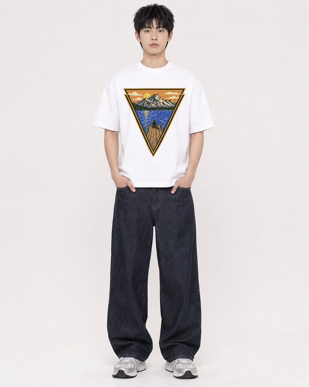 Mockup Boxy Heavyweight Tee White male full-body 01