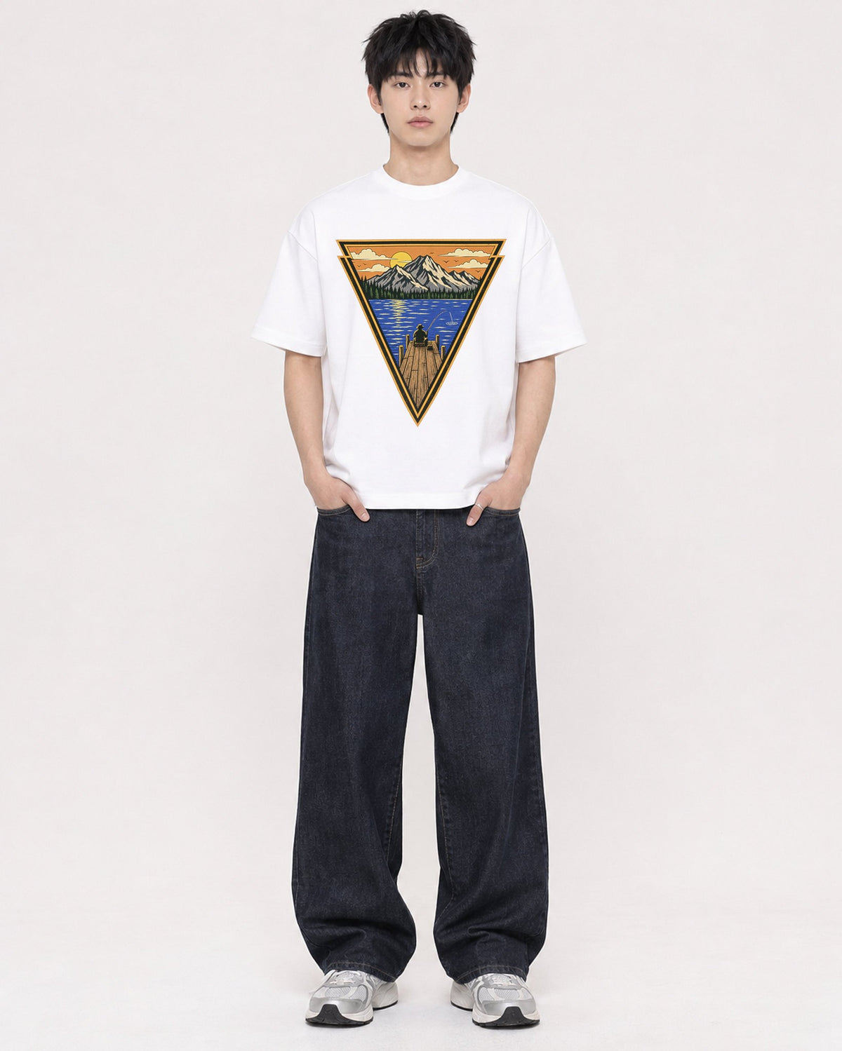Mockup Boxy Heavyweight Tee White male full-body 01