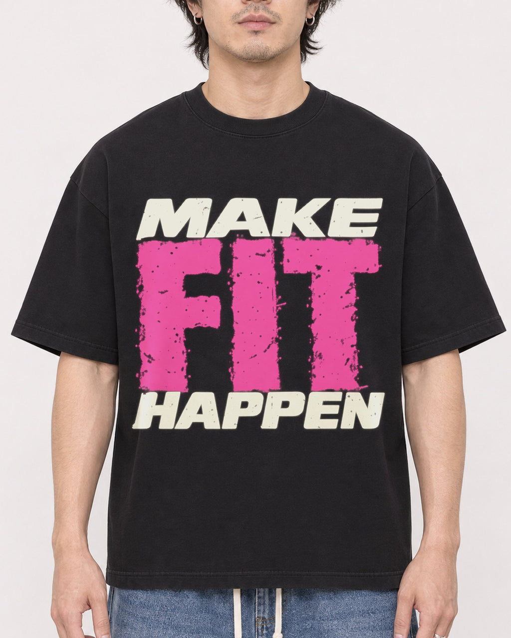 Mockup Boxy Heavyweight Tee Black male close-up 03