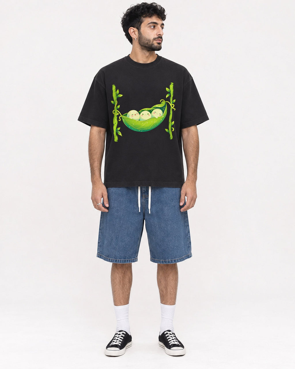 Mockup Boxy Heavyweight Tee Black male full-body 07