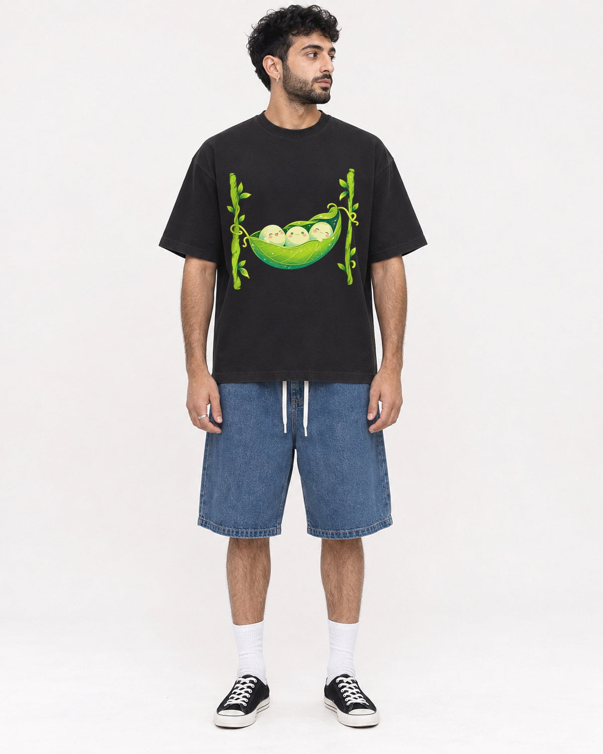 Mockup Boxy Heavyweight Tee Black male full-body 07