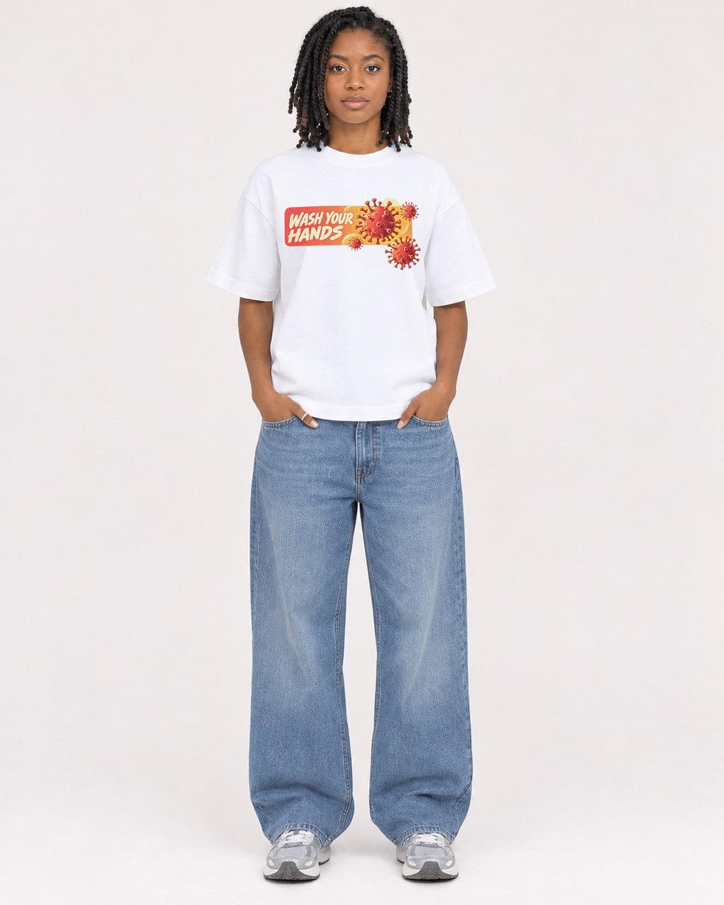 Mockup Boxy Heavyweight Tee White female full-body 15