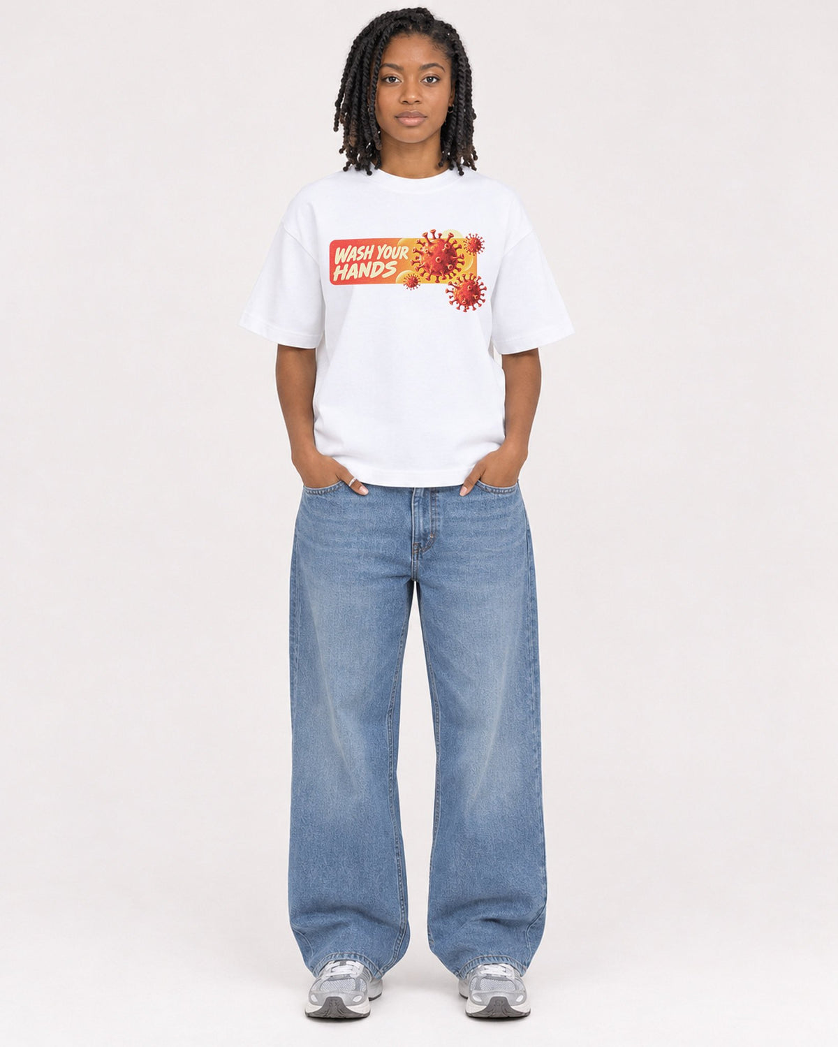 Mockup Boxy Heavyweight Tee White female full-body 15