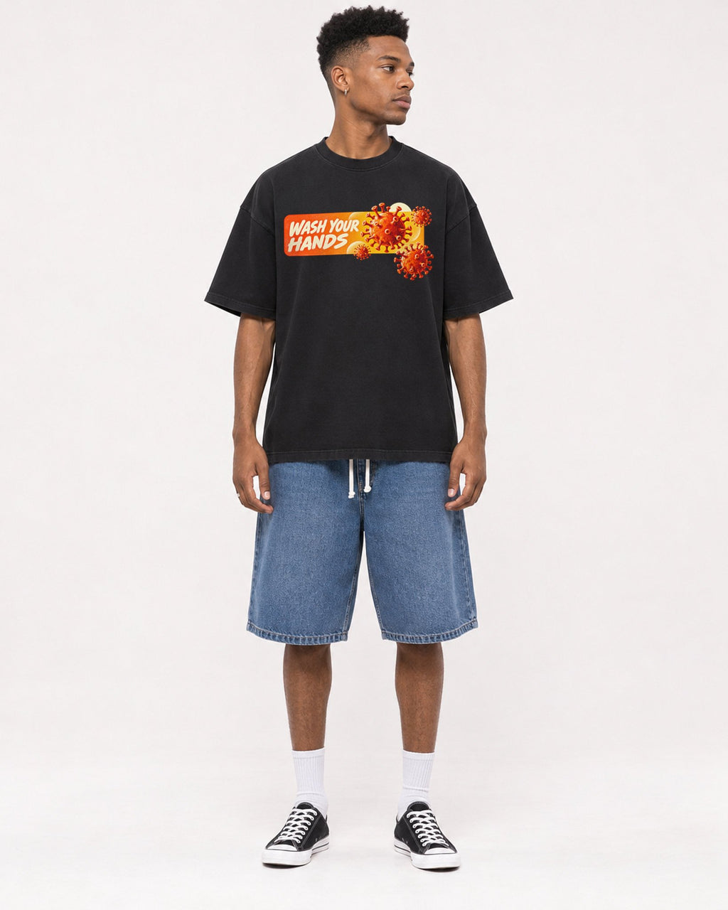 Mockup Boxy Heavyweight Tee Black male full-body 15