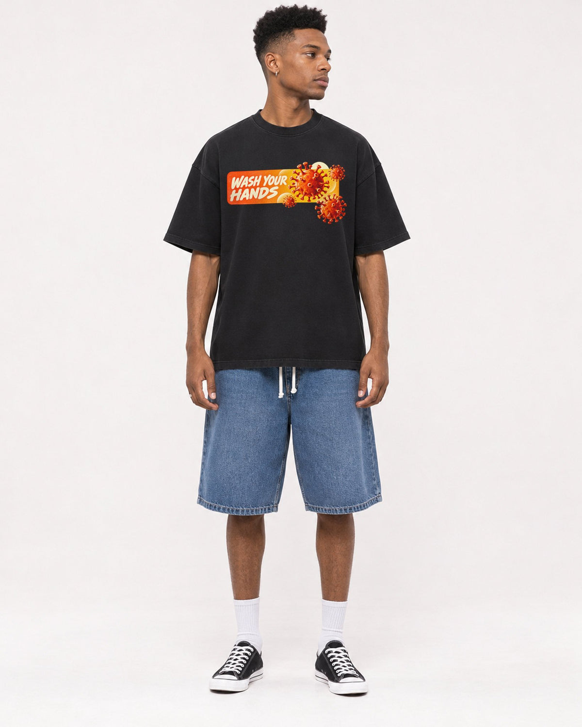 Mockup Boxy Heavyweight Tee Black male full-body 15