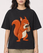Mockup Boxy Heavyweight Tee Black female close-up 02