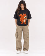 Mockup Boxy Heavyweight Tee Black female full-body 02