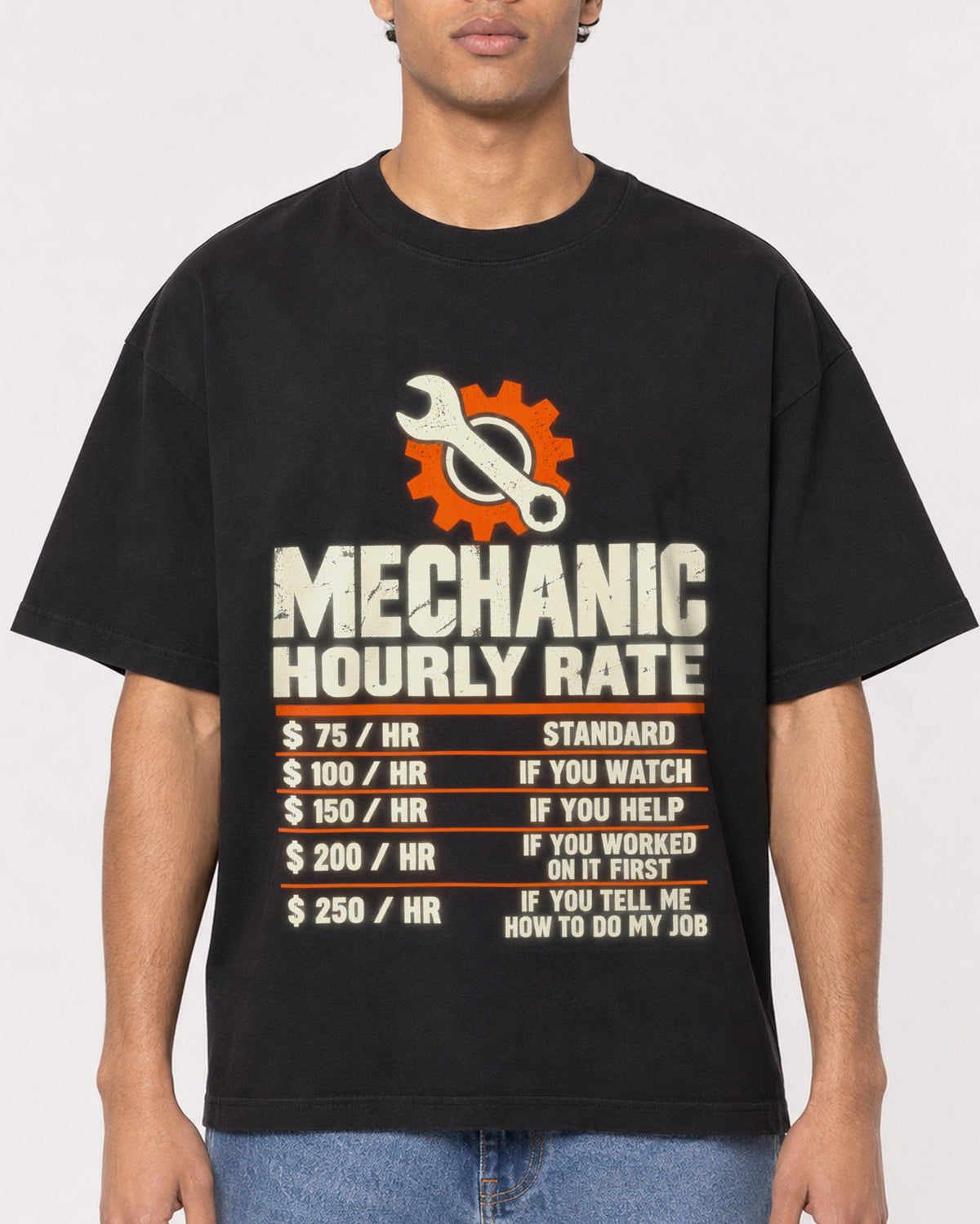 Mockup Boxy Heavyweight Tee Black male close-up 10