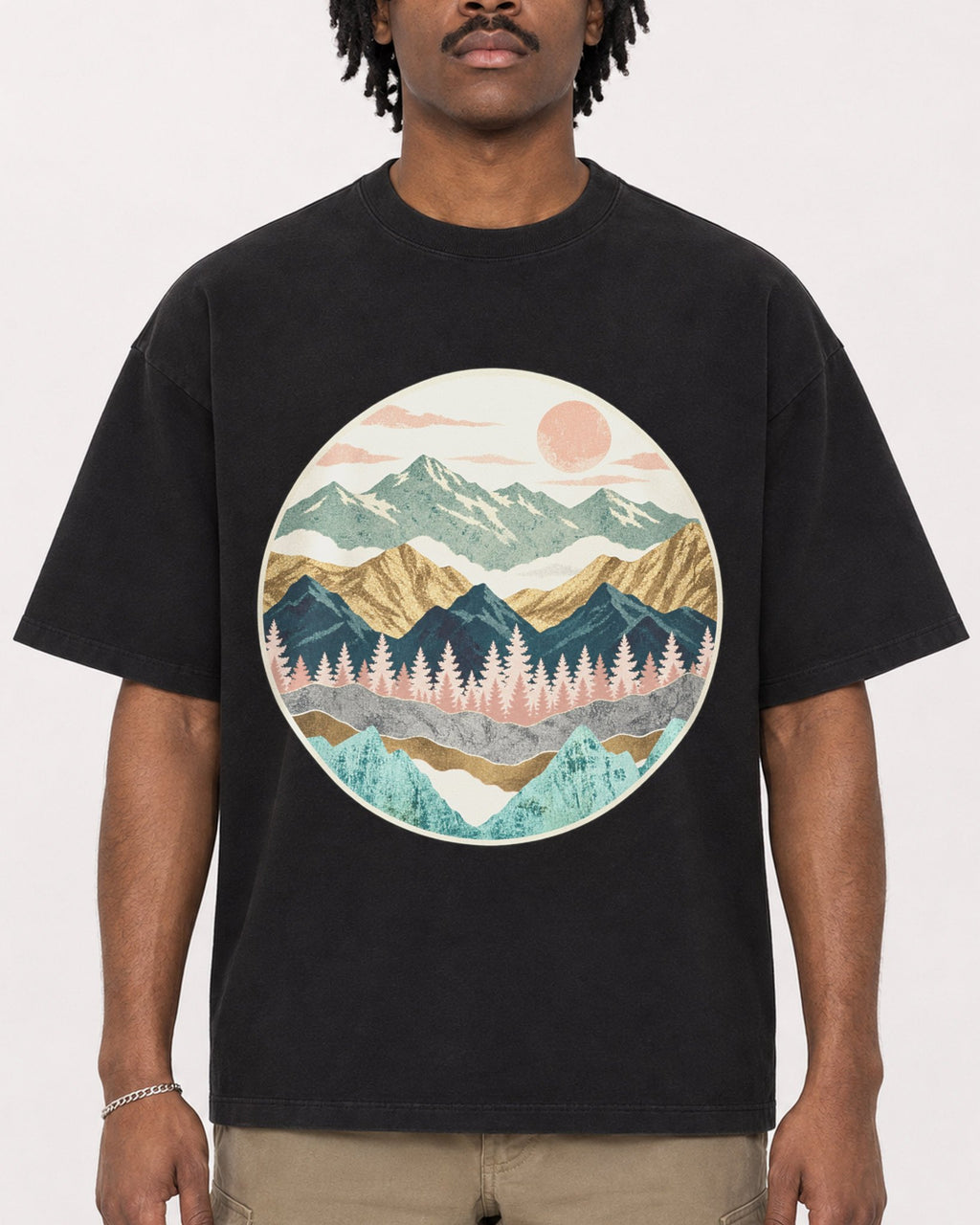 Mockup Boxy Heavyweight Tee Black male close-up 04