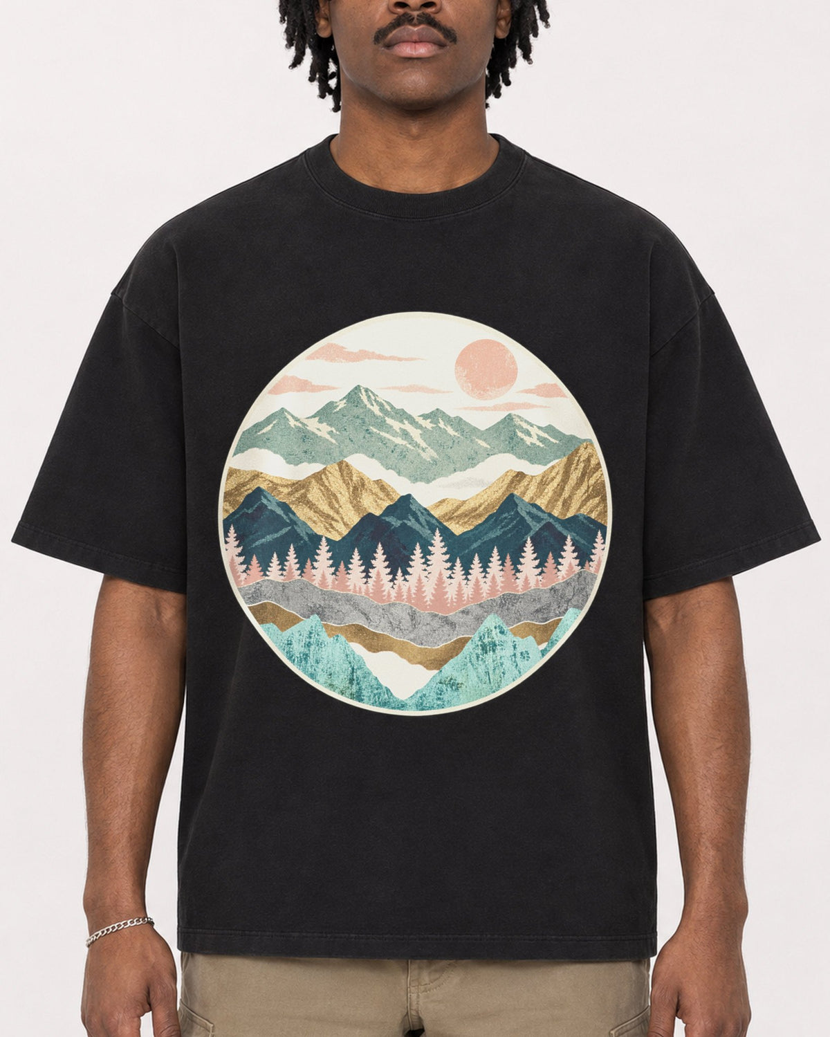 Mockup Boxy Heavyweight Tee Black male close-up 04