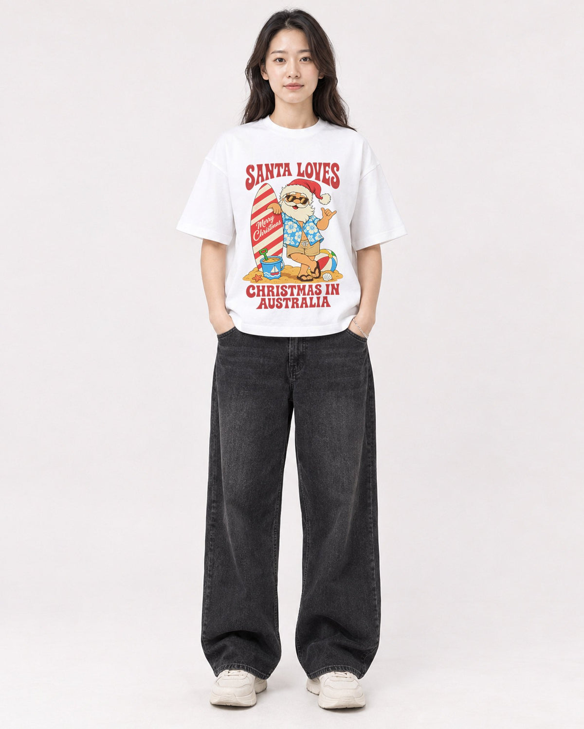 Mockup Boxy Heavyweight Tee White female full-body 03