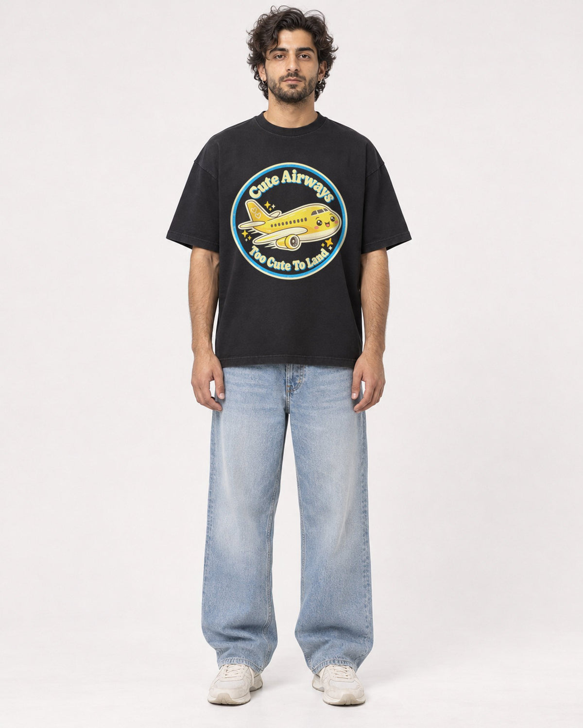 Mockup Boxy Heavyweight Tee Black male full-body 17