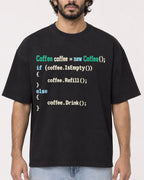 Mockup Boxy Heavyweight Tee Black male close-up 17