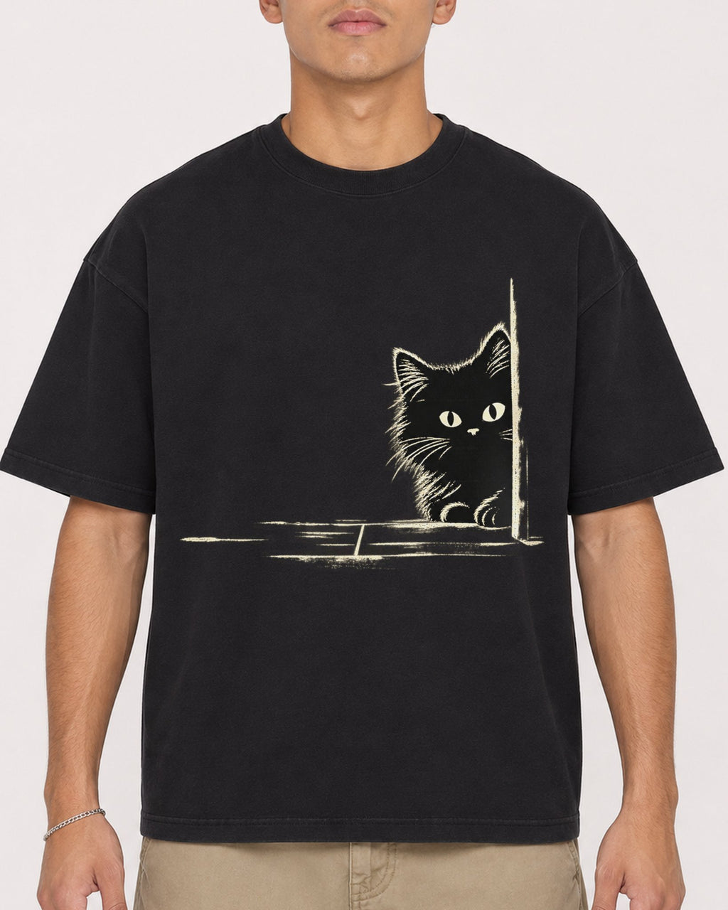 Mockup Boxy Heavyweight Tee Black male close-up 16