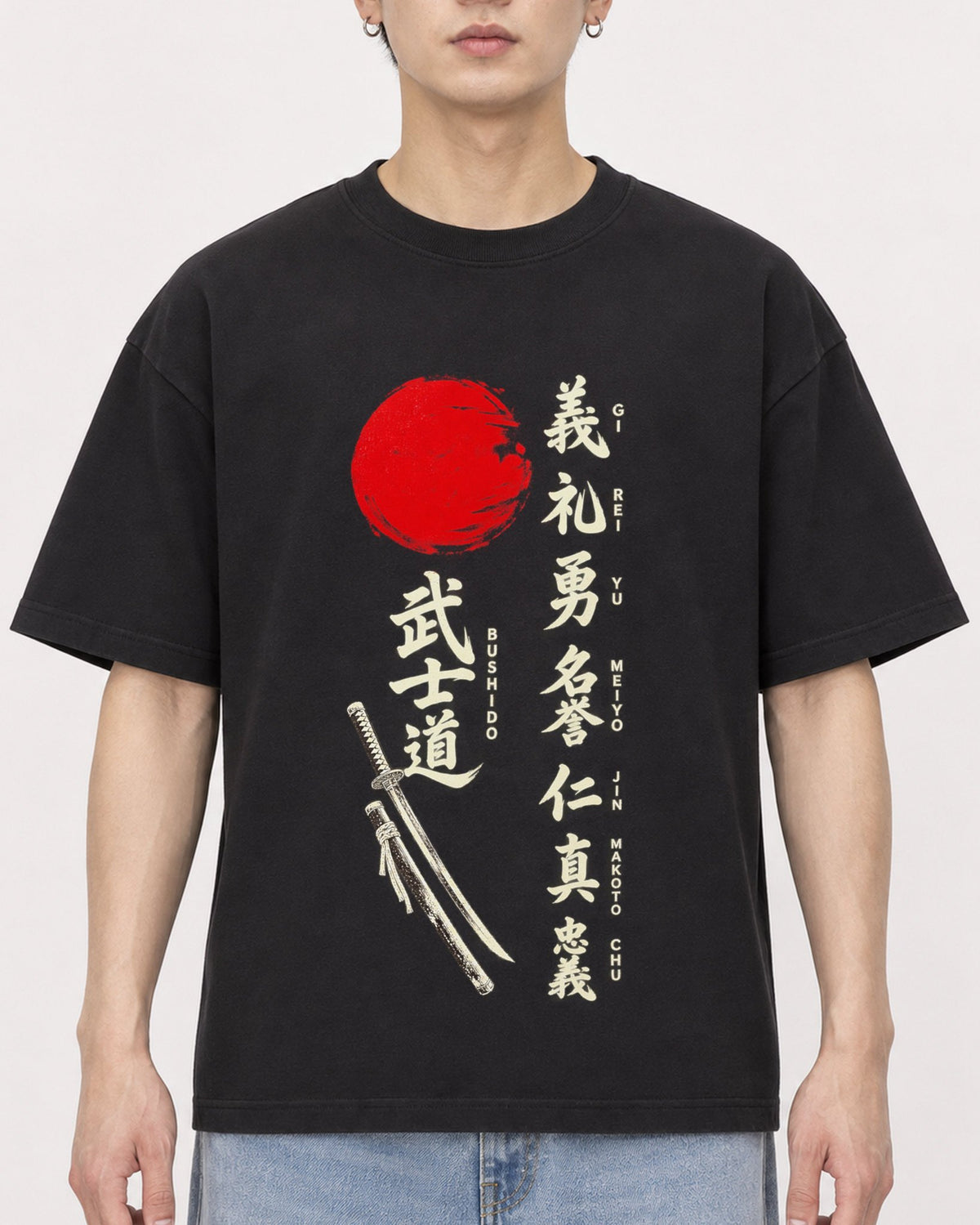 Mockup Boxy Heavyweight Tee Black male close-up 01