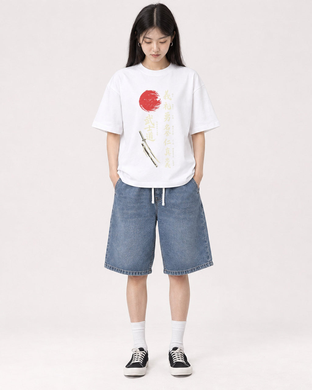 Mockup Boxy Heavyweight Tee White female full-body 01