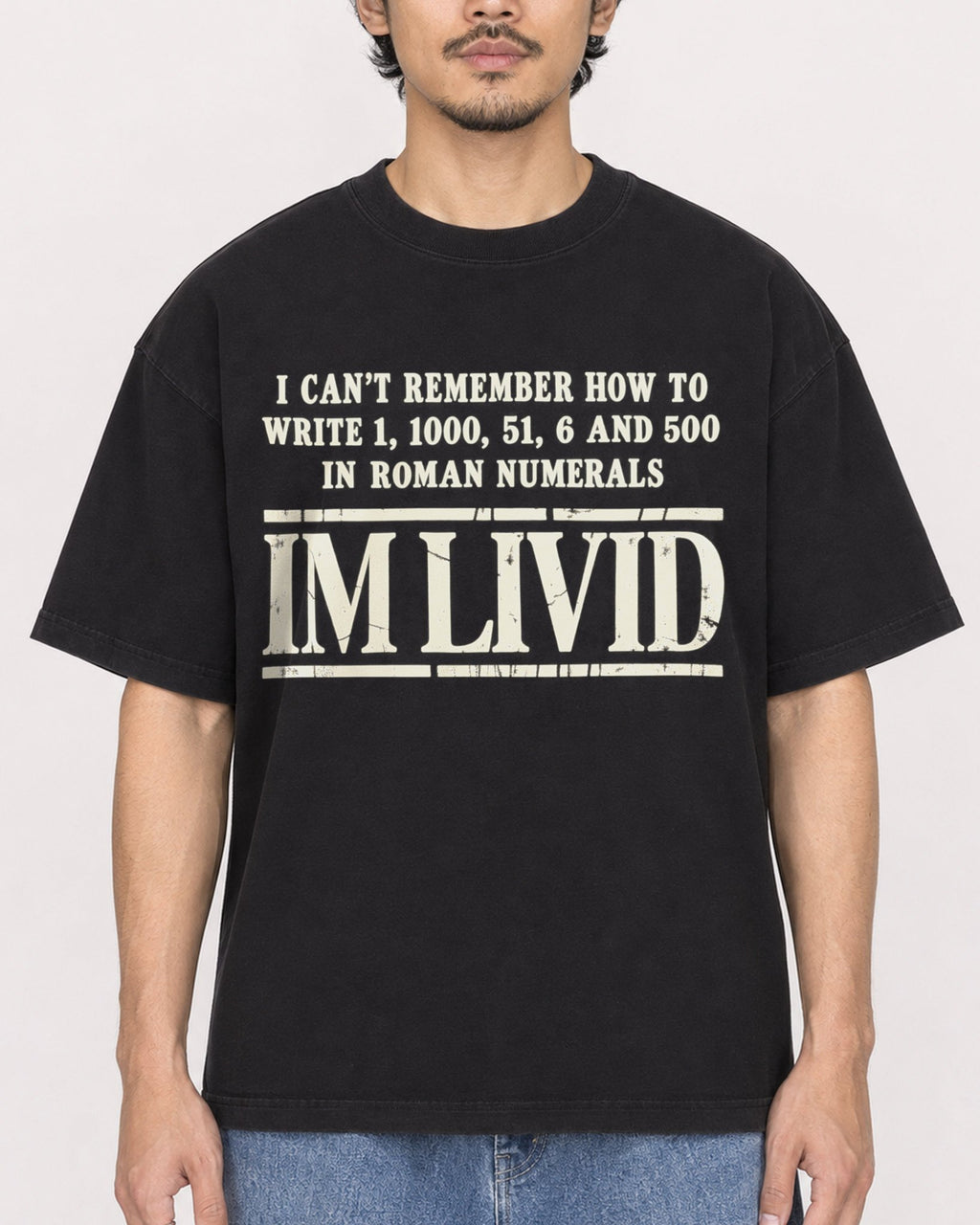 Mockup Boxy Heavyweight Tee Black male close-up 02