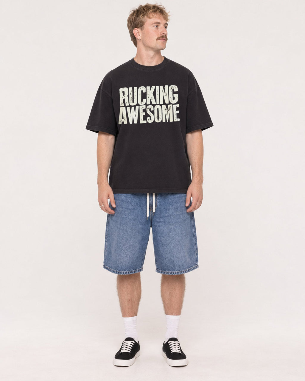 Mockup Boxy Heavyweight Tee Black male full-body 19