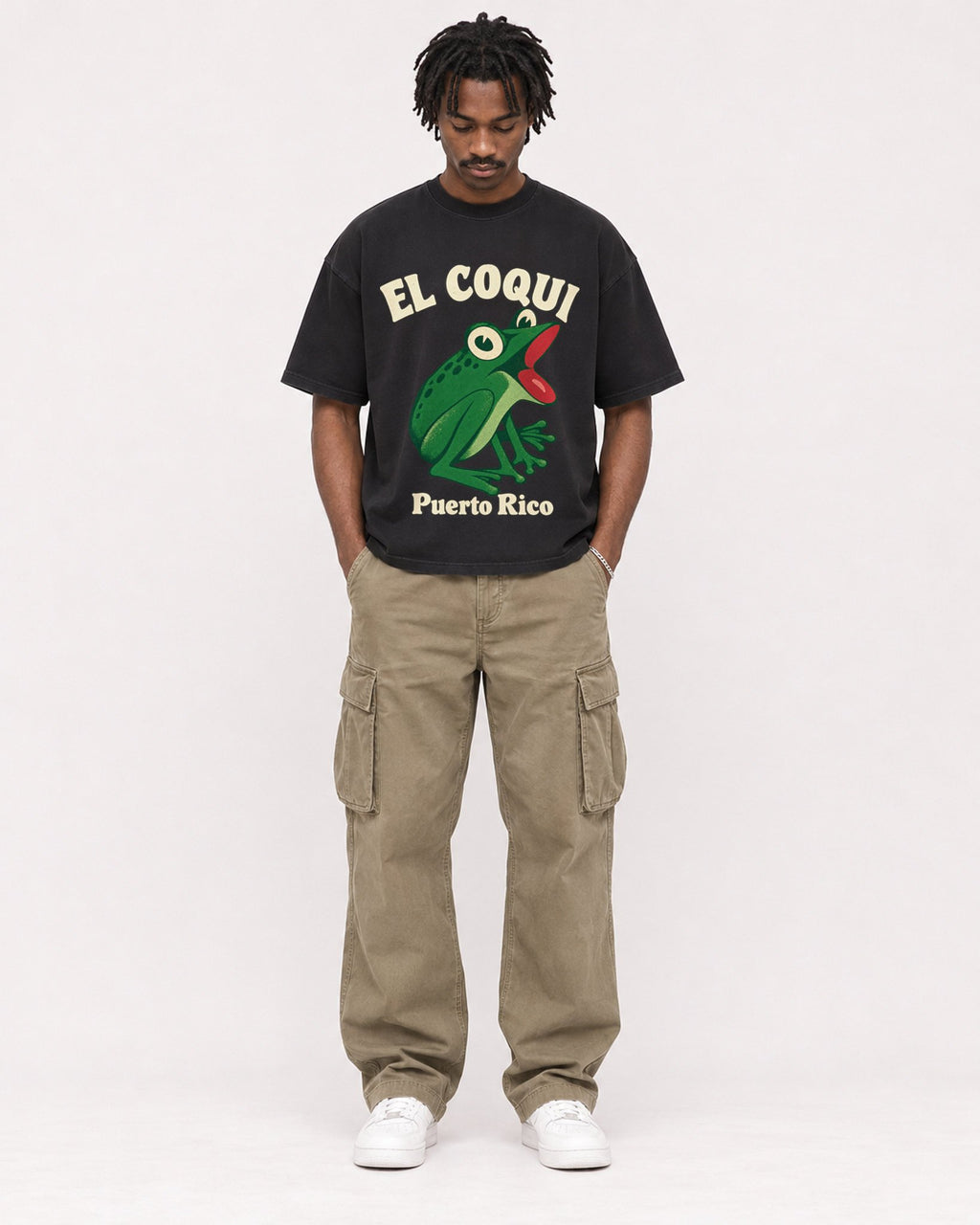Mockup Boxy Heavyweight Tee Black male full-body 04
