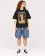 Mockup Boxy Heavyweight Tee Black female full-body 09