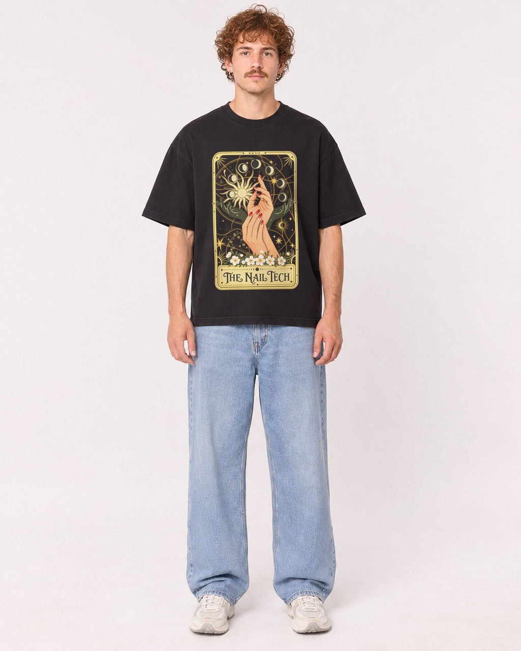 Mockup Boxy Heavyweight Tee Black male full-body 09