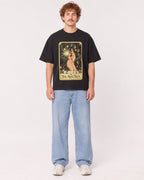 Mockup Boxy Heavyweight Tee Black male full-body 09