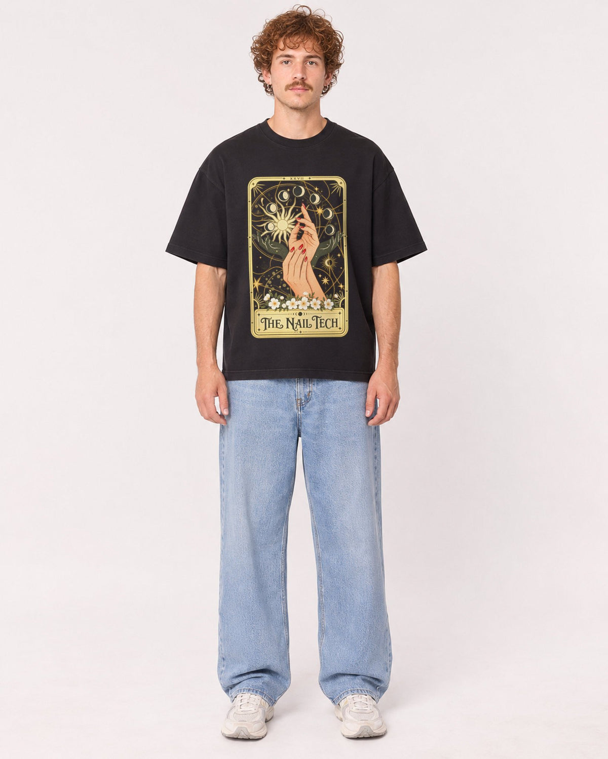 Mockup Boxy Heavyweight Tee Black male full-body 09