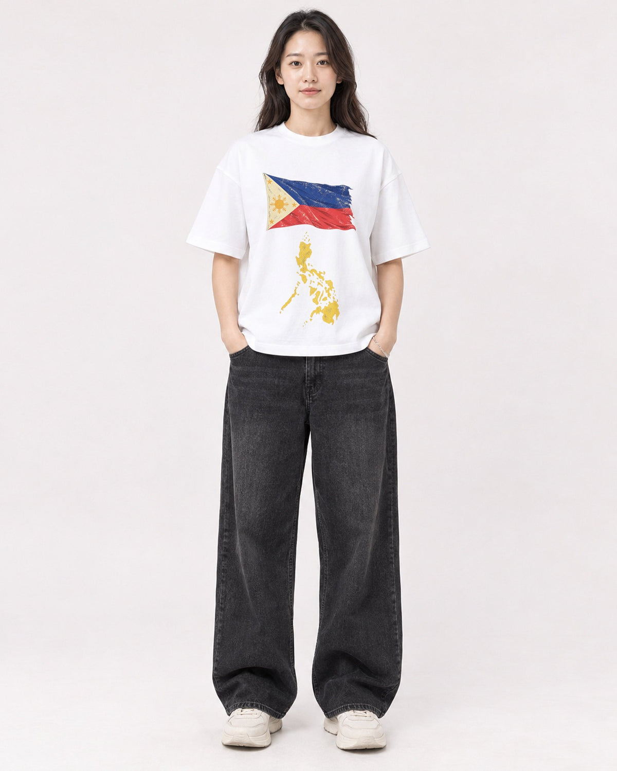 Mockup Boxy Heavyweight Tee White female full-body 03