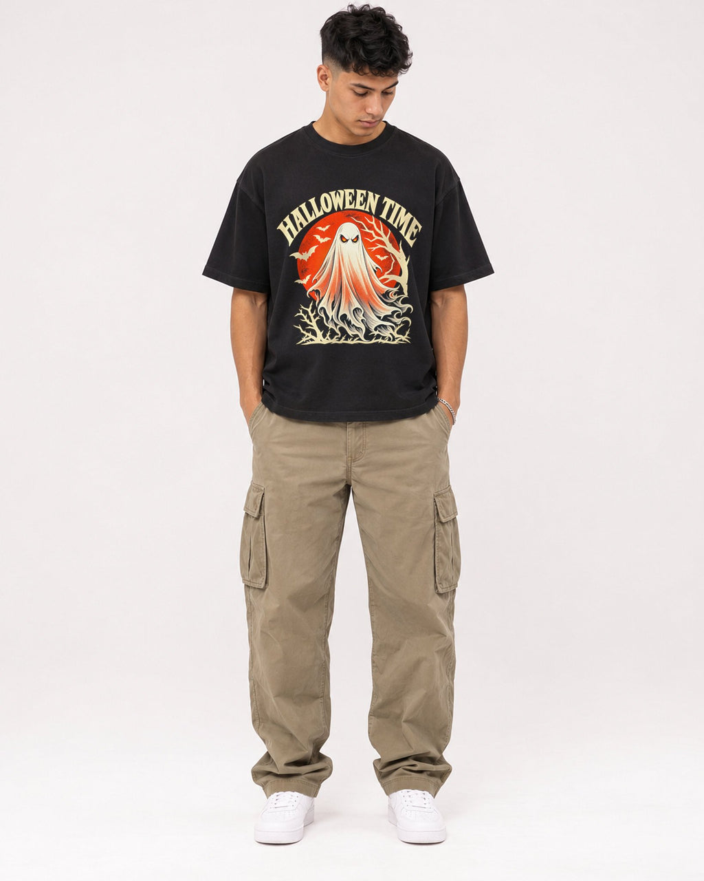 Mockup Boxy Heavyweight Tee Black male full-body 16