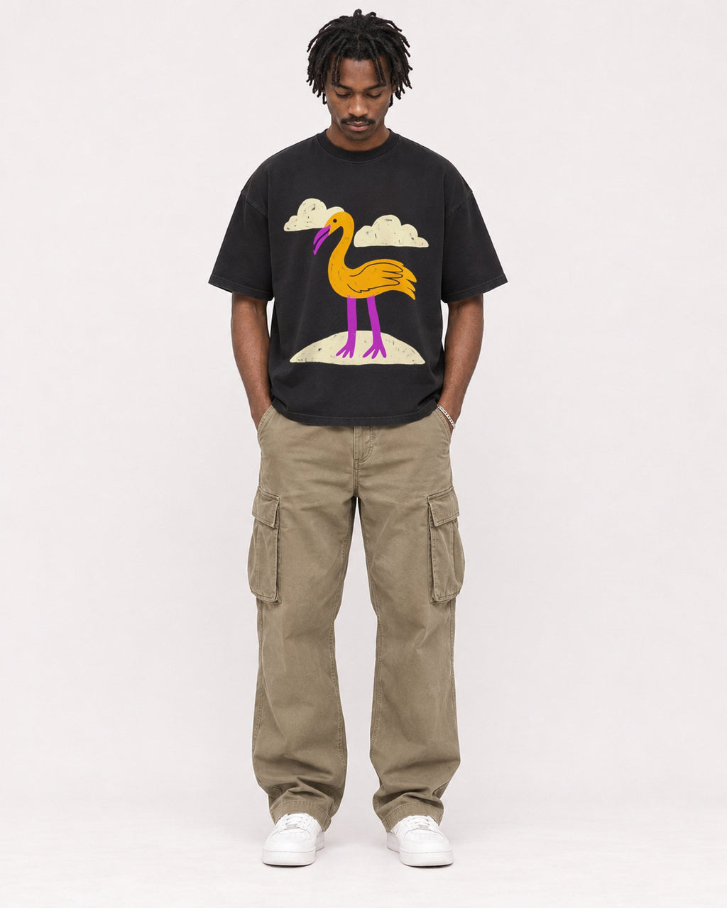 Mockup Boxy Heavyweight Tee Black male full-body 04