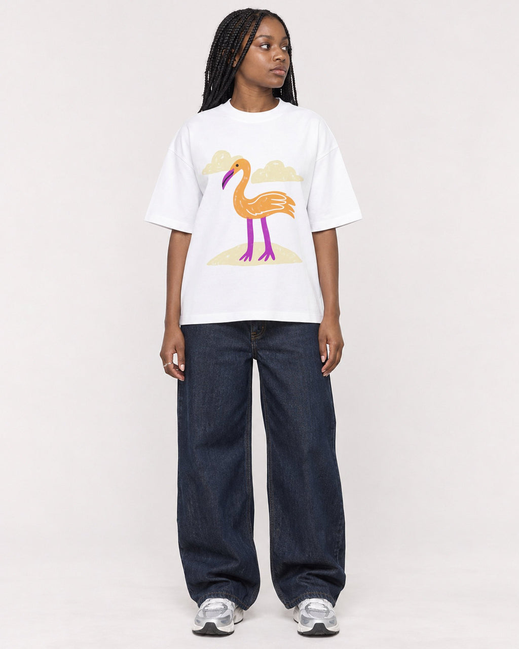 Mockup Boxy Heavyweight Tee White female full-body 04