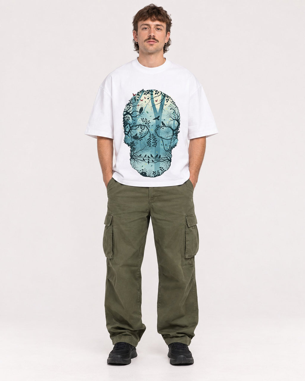 Mockup Boxy Heavyweight Tee White male full-body 29